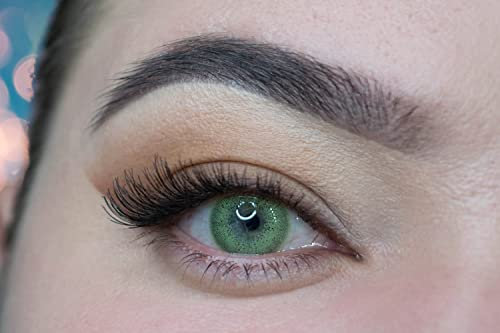 MYSALENS® Lentilles De Contact De Couleur Green Vert Ocean Naturelle très haute opacité Kit De Rangement Boitier Pince applicateur Offert 12 Mois sans correction