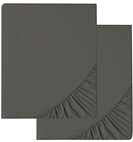 aqua-textil Luxury Bettwäsche zum Kombinieren Doppelpack 90 x 200 cm Spannbettlaken anthrazit grau Baumwolle Mako Satin Bettlaken