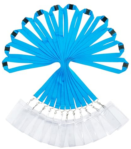 Packung mit 12 strapazierfähigen Polyester Lanyards mit Sicherheitsverschluss & wasserdichten transparenten Kartenhaltern - Verfügbar in Regenbogen
