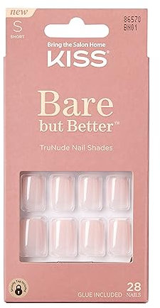 KISS Bare-But-Better Press On Nägel - Nudies - nude Mittellange Mandel Coffin Form - 28 Press On Kunst-Nägel zum Aufkleben DIY, 2g Nagelkleber, 1 Maniküre-Stäbchen, 1 Mini-Feile