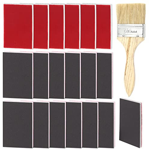 Glarks 21 Stück 500–600 Körnungen Schleifschwamm Schleifpads Schleifblöcke Waschbar Flexibel Weich Schaumstoff Nass Trocken mit 1 Stück 6,3 cm Malpinsel