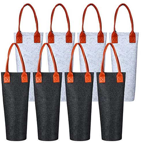 Windyun 8 Pieces Single Felt Bottle Wine Tote Bag, Insulated 1 Bottle Wine Carrier Bag Wine Gift Bag Wine Cooler with Leather Handle for Party Travel Picnic Housewarming Dinner Wine Lover Wedding Gift
