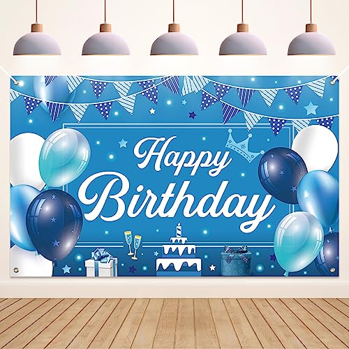 Koliphy Happy Bithday Banner Decorazioni, Blu Bianco Compleanno Sfondo Banner Extra Large Festa di Compleanno Sfondo Decorazione Poster per Uomini Donne