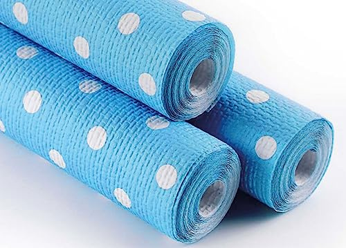 Rollo de mantel de 5 metros de papel para fiestas de cumpleaños, desechables, con lunares de 5 metros, color azul claro