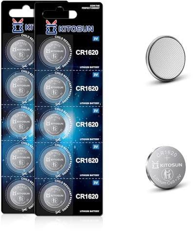 Kitosun CR1620 Batterier Litium Knappcell 3V - 3 volt CR 1620 Knappceller Batteri för Mazda Toyota Lexus Honda Accord Bilnyckel Fjärrkontroll Larmsystem (5 stycken) (10 stycken)