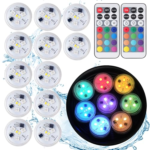 Lámparas LED sumergibles con control remoto, 12PCS RGBW lámparas de té de estanque impermeable, lámparas submarinas, adecuadas para jarrones, peceras,jacuzzi, fiestas, bodas, halloween, decor navideña