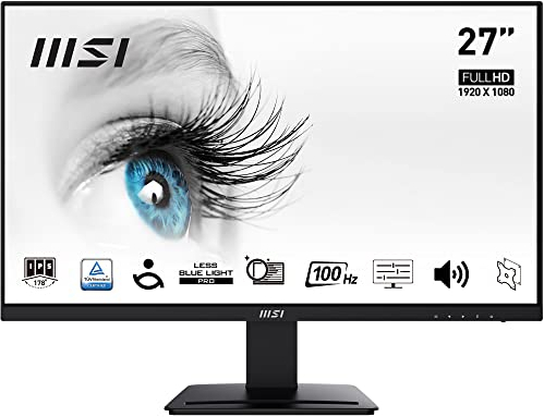 MSI PRO MP273ADE 27 Zoll Full HD Office Monitor - 1920x1080 IPS-Panel, 100Hz, augenschonender Bildschirm, VESA-Montage, Lautsprecher, Display-Kit, HDMI 1.4b, DP 1.2a, D-Sub (VGA) schwarz