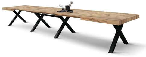 PAZZO DESIGN Ausziehbarer Tisch Roberta, Wohnzimmertisch, Küchentisch, rustische Eiche, schwarze X-förmige Beine, von 180 bis 480 cm, hergestellt in Italien - id_2005