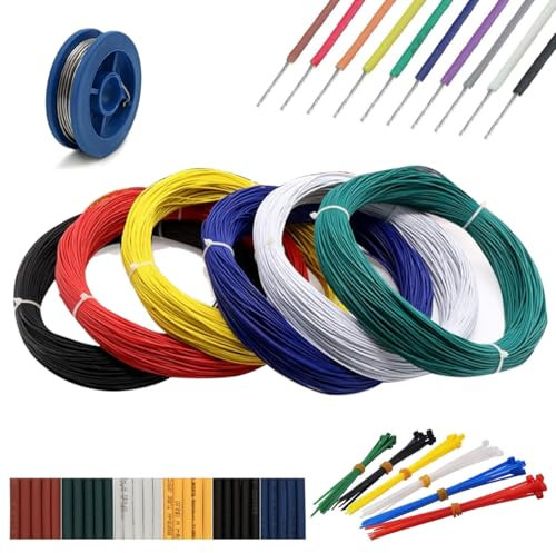 UL1569-26AWG Electronic Wire Electrical Equipment Wiring Kit Solid Copper Tinned Copper Stranded Connector Wire DIY Electronics High Temperature Resistant Wire, Tools Included (16.4 Feet X 6 Colors)