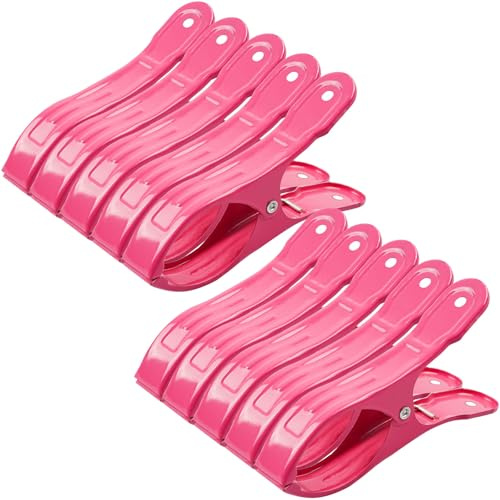 10 Pack Metal Beach Towel Clips, Large Pool Cover Beach Chair Clips for Towel Cruise, Windproof Heavy Duty Clamps Holders Clothespins for Lounge Chairs Pool Covers Clips (Pink)