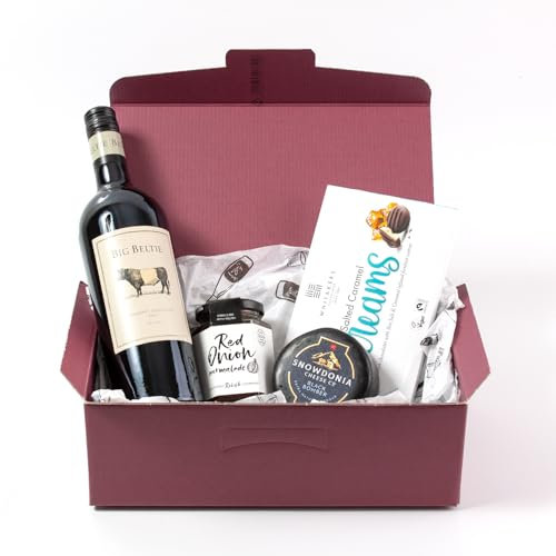 Twelve Green Bottles - Small Wine, Cheese and Chocolate Hamper with Big Beltie Cabernet Sauvignon Red Wine | Snowdonia Black Bomber, Hawkshead Red Onion Marmalade, Whitakers Salted Caramel Creams