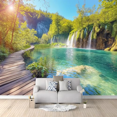 Murales Papel Pintado Salon Paisaje Natural Lagos De Plitvice Croacia Cascada 200x140 cm Fotomurales 3D Tejido No Tejido Papel Tapiz Fotográfico Decorativos Murales Dormitorio Oficina Hotel