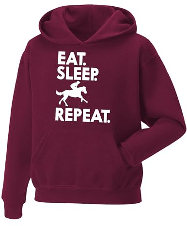 Daily Apparel Eat Sleep Ride Repeat Horse Hoodie- Equestrian Horse Riding Rider Pullover Hooded Top Pony Dressage Compete Stables Show Best Gift for Horse Lovers Wine