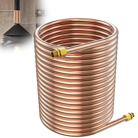 XMTECH Spirale aus 10m Kupferrohr 12x1mm, Innendurchmesser ca. 15.5cm und 1/2 Anschlüssen aus Messing, 18 Windungen, Außendurchmesser ca. 18cm, für Kaminrohr und Poolheizung