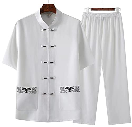 002,41,Tai Chi Uniformes Arts Martiaux Kung Fu Costume pour Homme Et Femme Coton Et Lin Broderie Manche Courte Légère Unisexe Qi Gong Vêtements De Formation