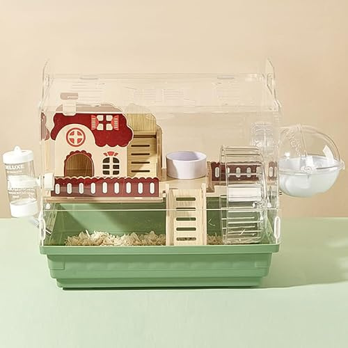 Gabbia per criceti 8 in 1, in acrilico, 35 x 26 x 32 cm, con chiusura magnetica, per animali domestici, con ciotola, con scale, mini casa, criceto, bottiglia d'acqua, tunnel per piccoli animali