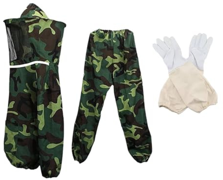 Oshhni Traje de Apicultura, Ropa Protectora de Apicultor, Capucha de Malla ventilada y Guantes para Mujer y Hombre.