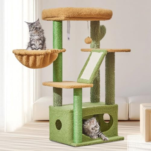 Taoqimiao Rascador para Gatos, 97cm Arbol Rascador para Gatos Cat Tree com 1 Plataformas, 1 Cuevas, Cesta, MS029ST Verde