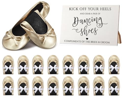 Jecery 36 Pairs Bridal Shower Supplies Wedding Foldable Flat Set Ballerina Slippers Floral Party Signs Portable Travel Ballet Flat Bulk Wedding Dancing Shoes for Guests Bridesmaids