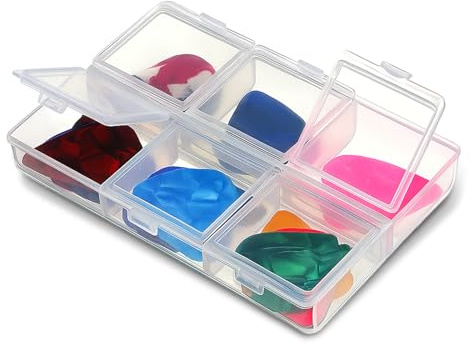 Guitar Pick Holder, 6 Grid Guitar Pick Organizer Guitars Picks Box, 60 Capacity, Guitars Picks Display Case for Tablets, Screw Tools, Box Only