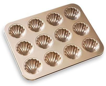 Ponixa Bandeja para Hornear Antiadherente Molde para Hornear de Acero al Carbono (12 Cavity Madeleine Baking Pan)
