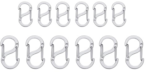 Rainway - 12 pezzi di chiusure a doppio anello in acciaio inossidabile a forma di S, chiusure a doppio anello per bracciali, argento, mini moschettone, per creazione di gioielli, riparazione di