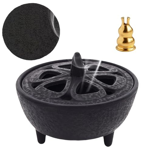 Cast Iron Incense Burner, Lotus Flower Incense Burner, Cast Iron Bowl & Lid | for Sticks, Cones, Wax Melts, Charcoal and Resin, Office, Yoga,Living Room Decoration Supports Aromatherapy & Mindfulness