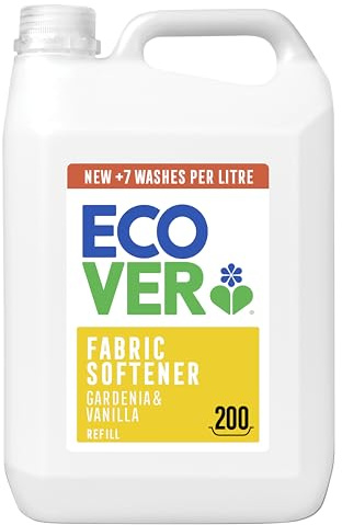 Ecover sköljmedel påfyllningspaket, ger mjuk och smidig tvätt, gardenia och vaniljdoft, 200 tvättar, 1 x 5 l