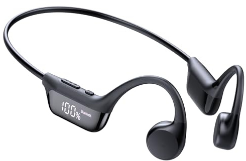 Cuffie Conduzione Ossea Bluetooth 6.0 Cuffie Open Ear Wireless, Auricolari Bluetooth Suono Dual Driver, Display LED, Connessione Doppio Dispositivo e Modalità Gaming, 12 Ore, IP67 per Corsa/Ciclismo