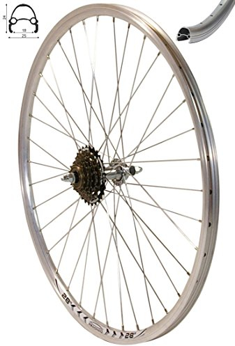 Redondo 28 Zoll Hinterrad Laufrad Hohlkammer V-Prof Felge + 6-Fach Kranz Silber