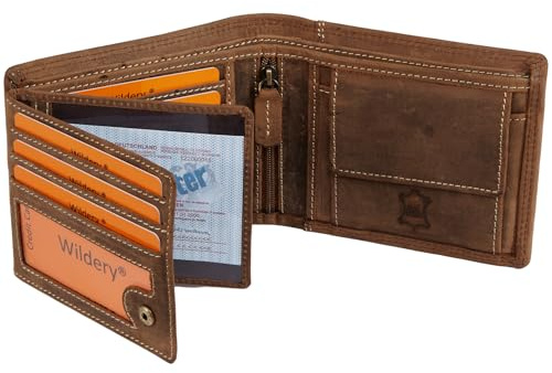 Wildery® Geldbörse Herren Leder I Portmonee DunkelbraunI RFID Geldbeutel Herren aus Vintage Leder I Echtleder Portemonnaie #Vintage WI107 (Braun)