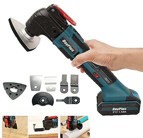 Multi-Oscillating Power Tool Sander 6 Speeds 6000-20000RPM, Cordless Cutting and Grinding Machine Oscillating Saw with 21V Battery, 4 x Saw Blades 15pcs Sanding Sheets