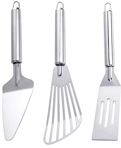 3 Pack Stainless Steel Fish Spatula Set Upgrade Metal Spatula Slotted Spatula Professional Kitchen Spatula Suitable for Cooking Barbecue