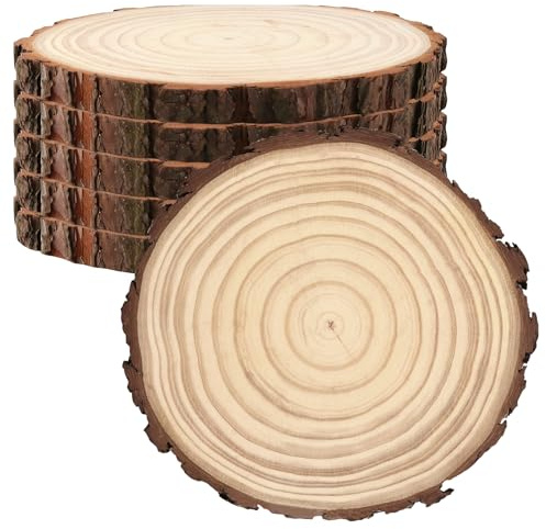 KOHAND 6 Pcs Natural Wood Slices, 20-23cm Unfinished Wooden Circles, Wooden Discs Large Round Wood Slices for Crafts Wedding Decorations