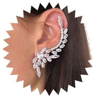 Aneneiceera Vintage Cristal Cuff Wrap Pendientes Plata Rhinestone Hoja Ear Cuff Pendientes Largos Cz Ear Climber Cuff Pendientes Boho Cristal Climbing Pendientes Joyeria Para Mujeres Y Niñas