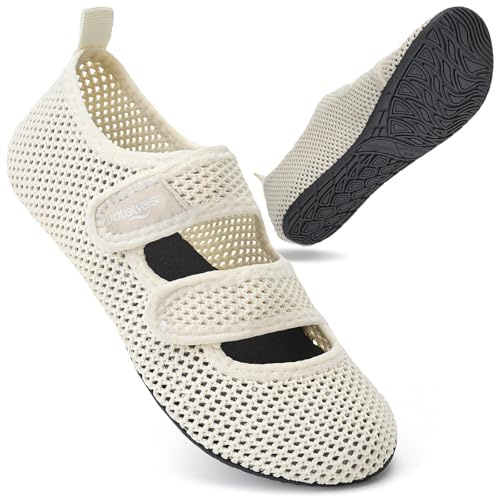 WateLves Badeschuhe Wasserschuhe Herren Damen Schwimmschuhe Strandschuhe Aquaschuhe Schnell Trocknend Breathable Surfschuhe Beach Pool Unisex(Masche Weiß 40/41)