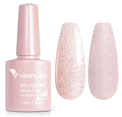 VENALISA Gel Nail Polish 7.5ml Pink Glitter Color Gel Polish Soak Off UV LED Long-Wear Mirror Shine Essential for Nail Art Salon-Quality Manicure at Home