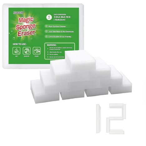 Magic Melamine Sponge Eraser, GRS Certified 12 Pack Magic Cleaning Erasers in Bulk, No Scratch & Super Absorbent, Multi-Functional Melamine Foam Sponges for Bathroom Window Shoes Kitchen