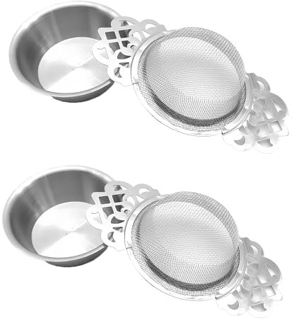 2 Pack Tea Strainer,Stainless Steel Fine Mesh with Drip Bowl,with Double Wing Handle,Tea Strainers for Loose Tea Stainless Steel Tea Infuser and Bowl Ultra Fine Mesh Tea Fine Mesh (Silver)