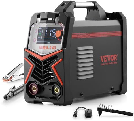 VEVOR Soldador TIG, Máquina de Soldar 4 en 1 Máquina de Soldadura Eléctrica 140 A, Pantalla LED Grande, Eléctrico con Inversor IGBT de Control Sinérgico y Arranque en Caliente, 310 x 135 x 270 mm