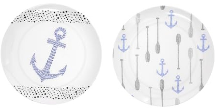 Pavilion Gift Company - Lake - 8 Melamine Appetizer Plates Anchor Nautical Summer Lakefront Lakehouse Vibrant Dinnerware