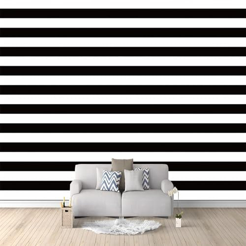 WHUOEUCO Papel Pintado 3D Rayas Horizontales Blancas Negras 200x140 cm Fotomurales Tejido No Tejido Papel Tapiz Grande Murales Fotográfico Moderno Decoración de Paredes