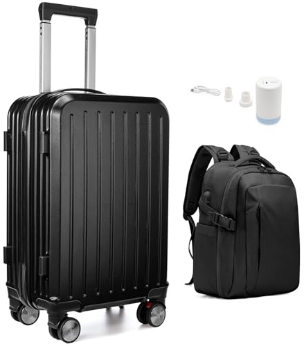 SZLX Valise Cabine sous Vide avec Pompe Bagage Cabine 55x40x20 sous Vide Valise pour Ryanair Easyjet Legere Bagage Voyage Petite avec 4 roulettes Cadenas à Combinaison