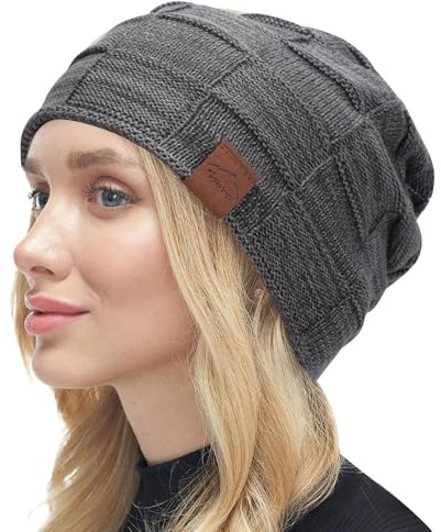 Runmeihe Gorro de Invierno de Forro Polar de Punto Holgado para Mujer Gorros de Esquí Cálidos para Damas y Gorras, gris, Talla única