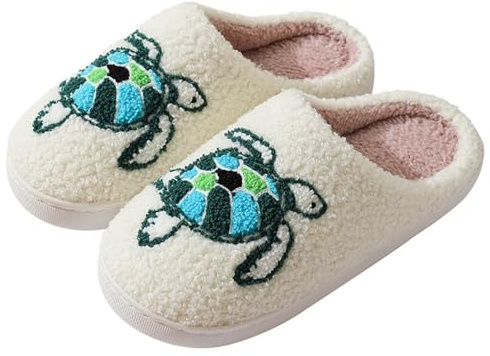 Pantuflas de tortuga para mujer, pantuflas novedosas para adultos y hombres, pantuflas de felpa divertidas para el hogar, zapatos cálidos de espuma viscoelástica, zapatos planos de cabaña para