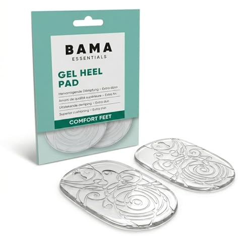 Bama Essentials gel hälkuddar – självhäftande genomskinliga hälinlägg mot skav – dämpande gelkuddar för pumps, högklackat och ballerinaskor – universalstorlek 55 x 85 mm – 1 par