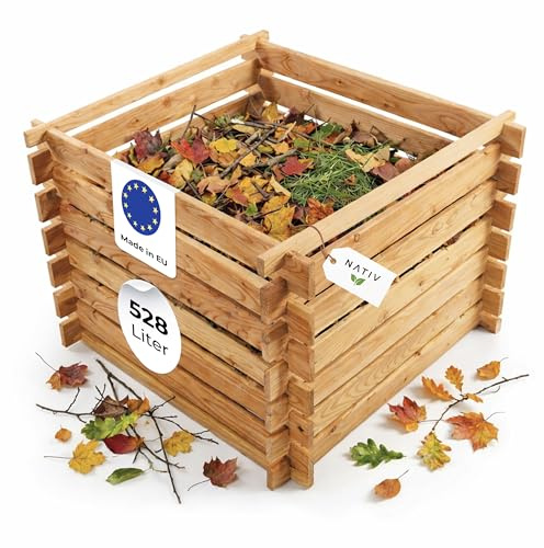 Nativ Holzkomposter, Komposter aus Lärchenholz, Gartenkomposter, Steckkomposter für Gartenabfälle, Laub und Rasenschnitt, Kompostsilo Holz für Garten, Beet und nachhaltige Kompostierung zuhause