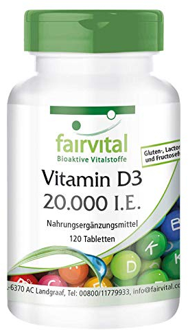 Fairvital | Vitamin D3 20.000 I.E. Depot - 120 Tabletten - HOCHDOSIERT - Cholecalciferol - nur 1 Tablette alle 20 Tage