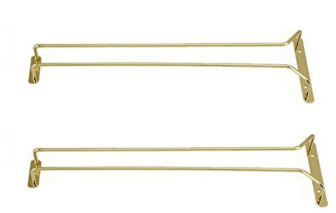Great Credentials 16-Inch Long, Wine Glass Hanging Rack, Wire Wine Glass Stemware Hanger,Under Cabinet, Brass Finish (Brass)