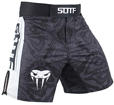 SOTF MMA Boxing Shorts Men Fight Shorts Men BJJ No Gi Shorts Dark Gray Medium Waist 31.5-33 inch